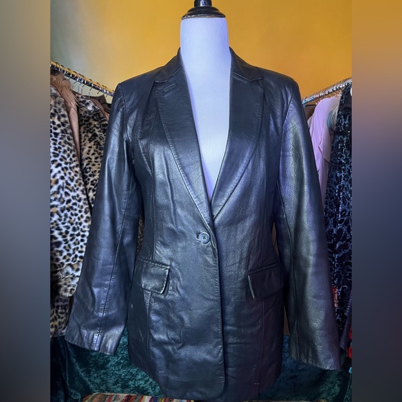 Vintage 80s leather blazer jacket - Picture 5 of 9